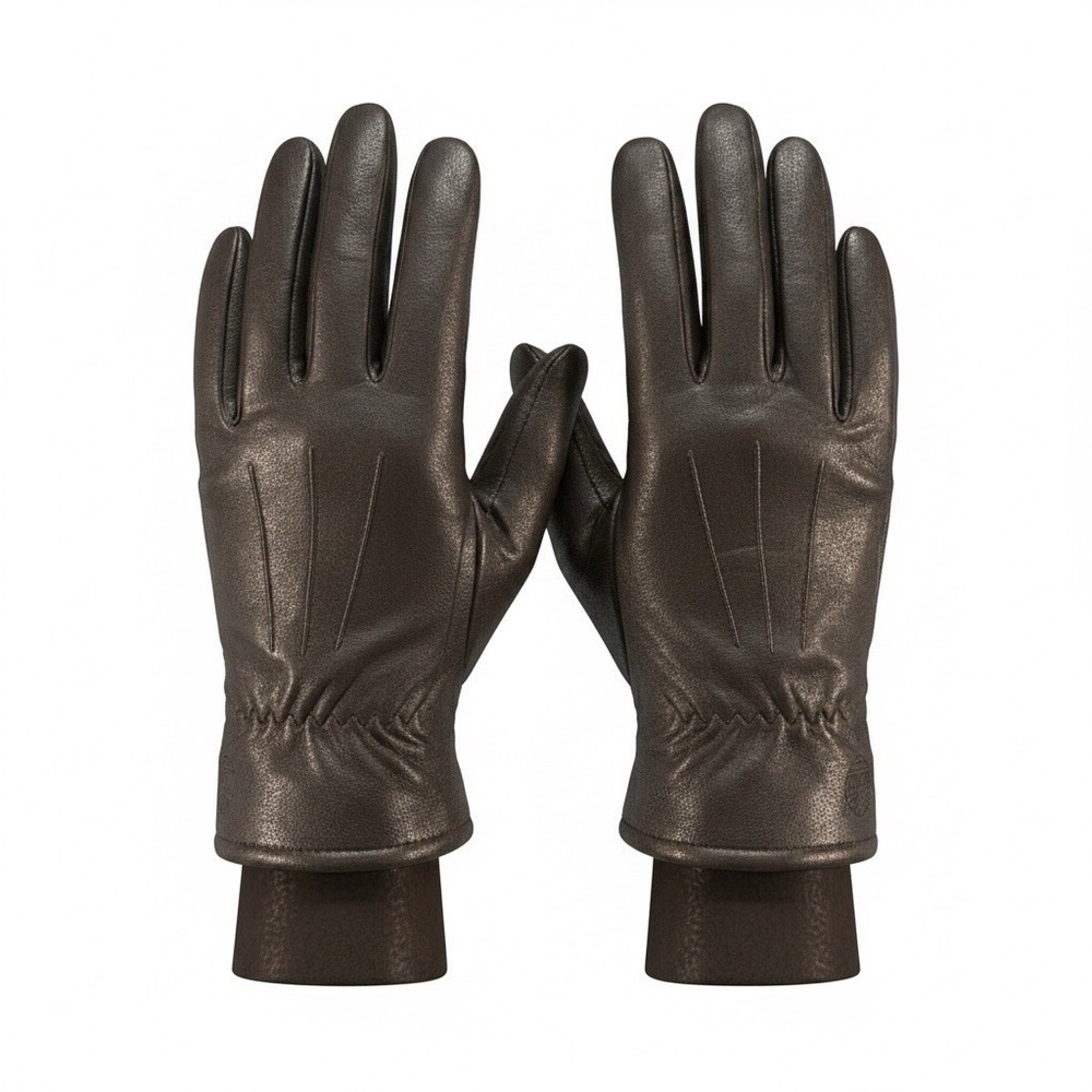 Timberland Womens Leather Gloves Brown Medium Ruched‎ Wrist Fleece Lined